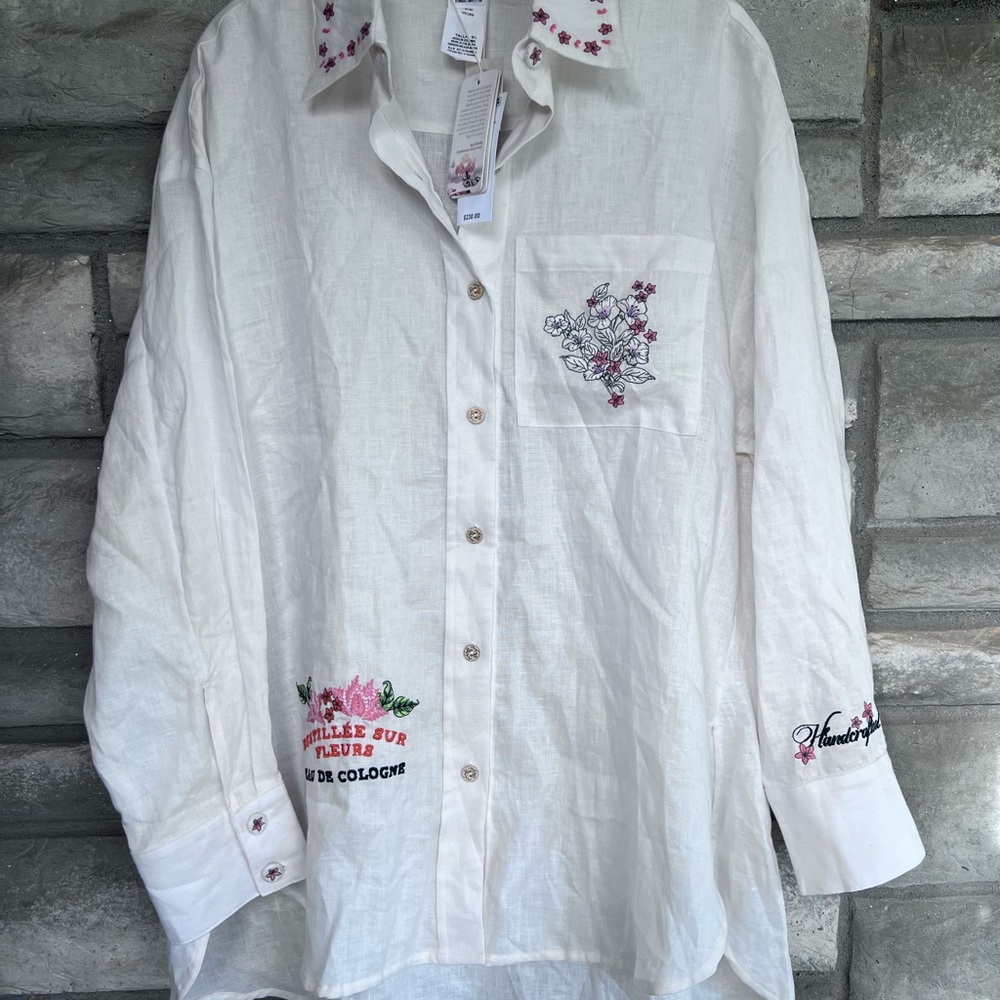 Agua Bendita Été Swan Oversized Hi Lo Shirt, MSRP $230 Size M/L and Xs/s Linen